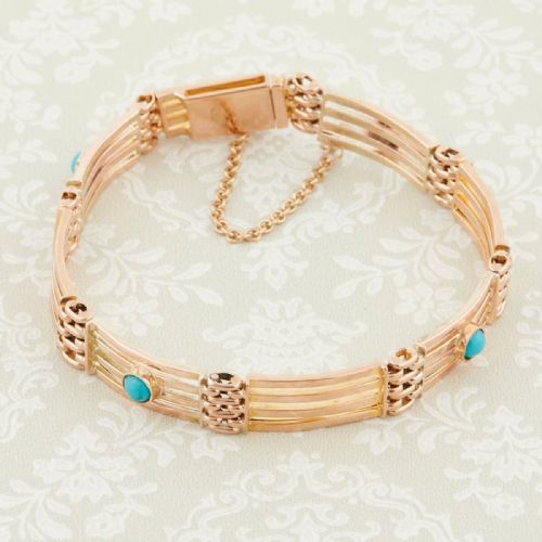 antique 9ct gold turquoise gate bracelet - CATEGORY: ANTIQUE JEWELLERY - DATED 1910