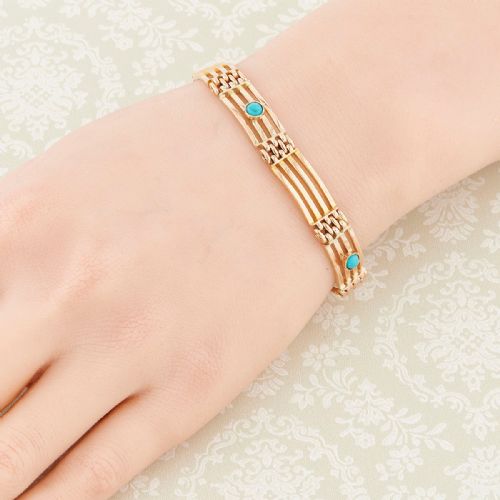 ANTIQUE 9CT GOLD TURQUOISE GATE BRACELET - ADDITIONAL PHOTO 1