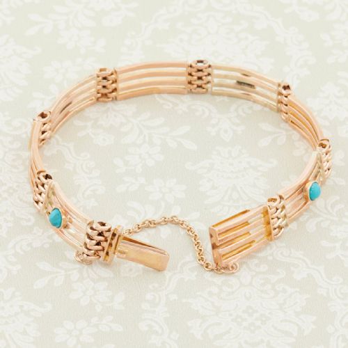 ANTIQUE 9CT GOLD TURQUOISE GATE BRACELET - ADDITIONAL PHOTO 3