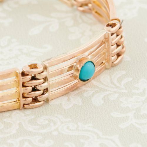 ANTIQUE 9CT GOLD TURQUOISE GATE BRACELET - ADDITIONAL PHOTO 5