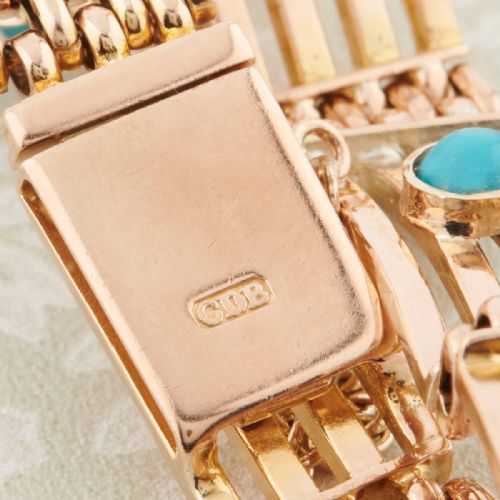 ANTIQUE 9CT GOLD TURQUOISE GATE BRACELET - ADDITIONAL PHOTO 6