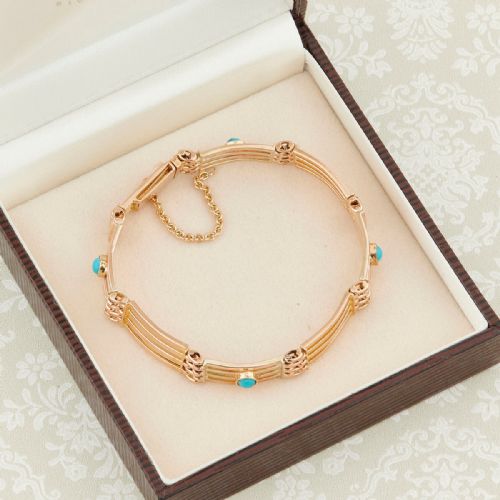 ANTIQUE 9CT GOLD TURQUOISE GATE BRACELET - ADDITIONAL PHOTO 7