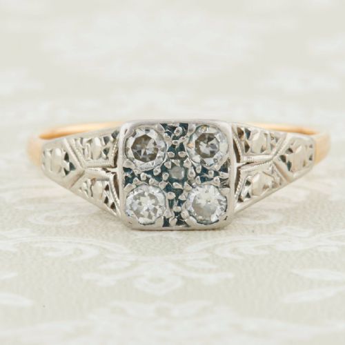 18ct gold four stone diamond engagement ring 1940s - CATEGORY: ANTIQUE JEWELLERY - DATED 1940