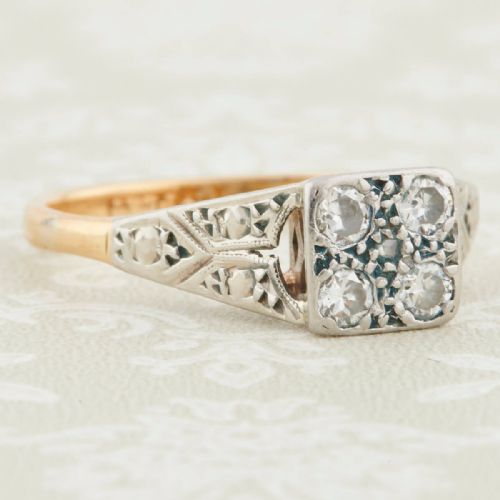 18CT GOLD FOUR STONE DIAMOND ENGAGEMENT RING 1940S - ADDITIONAL PHOTO 2