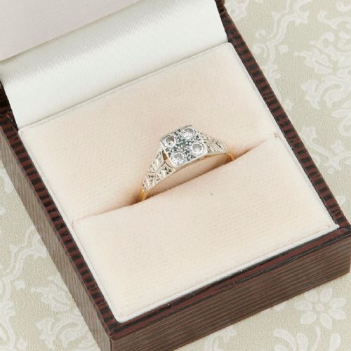 18CT GOLD FOUR STONE DIAMOND ENGAGEMENT RING 1940S - ADDITIONAL PHOTO 7