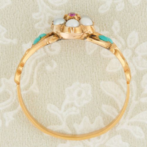 VICTORIAN 18CT GOLD RUBY PEARL AND TURQUOISE DRESS RING - ADDITIONAL PHOTO 4