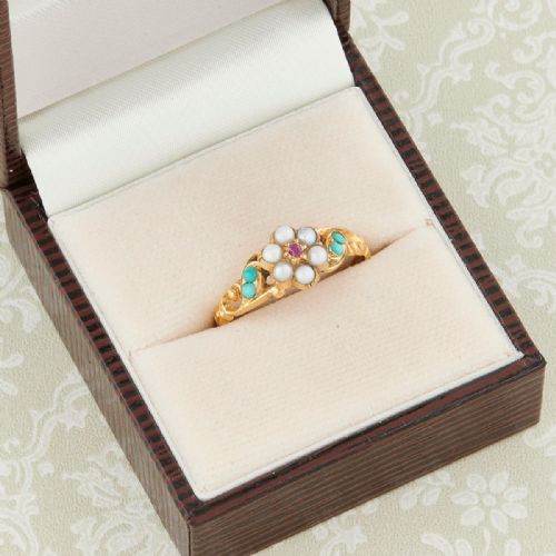VICTORIAN 18CT GOLD RUBY PEARL AND TURQUOISE DRESS RING - ADDITIONAL PHOTO 6