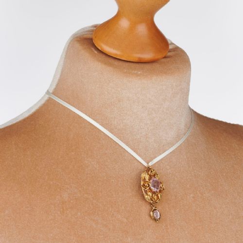 VICTORIAN 18CT GOLD PINK TOURMALINE AND PASTE FLORAL PENDANT - ADDITIONAL PHOTO 1