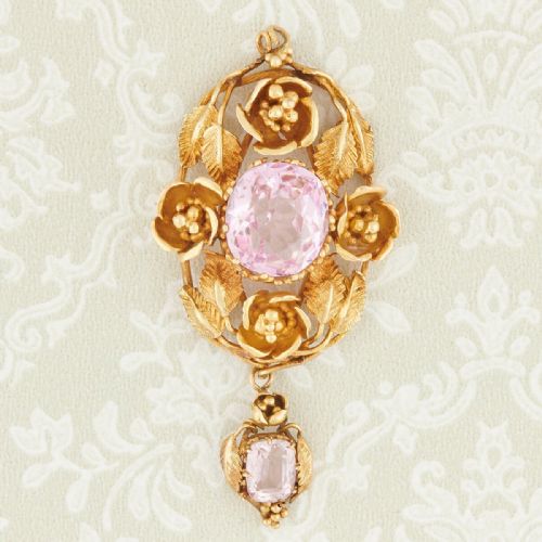 VICTORIAN 18CT GOLD PINK TOURMALINE AND PASTE FLORAL PENDANT - ADDITIONAL PHOTO 2