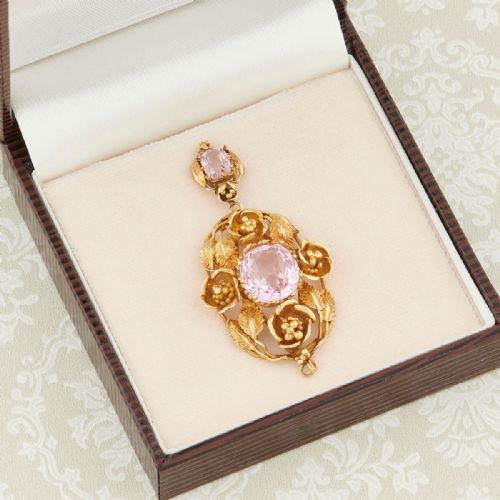 VICTORIAN 18CT GOLD PINK TOURMALINE AND PASTE FLORAL PENDANT - ADDITIONAL PHOTO 4