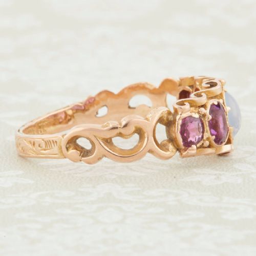 VICTORIAN ANTIQUE 15CT GOLD MOONSTONE PINK TOURMALINE AND TOPAZ 5 STONE RING - ADDITIONAL PHOTO 3