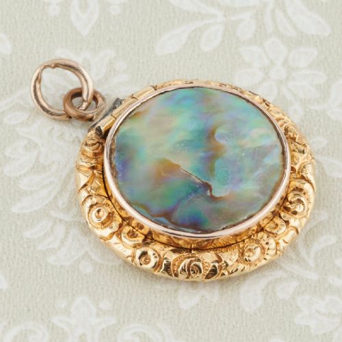 victorian 18ct gold abalone shell locket - CATEGORY: ANTIQUE JEWELLERY - DATED VICTORIAN
