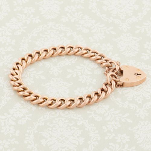 ANTIQUE 9CT GOLD CURB BRACELET WITH HEART PADLOCK - ADDITIONAL PHOTO 3