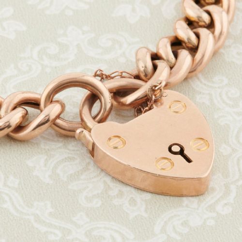 ANTIQUE 9CT GOLD CURB BRACELET WITH HEART PADLOCK - ADDITIONAL PHOTO 4