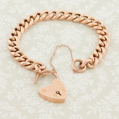 ANTIQUE 9CT GOLD CURB BRACELET WITH HEART PADLOCK - ADDITIONAL PHOTO 5