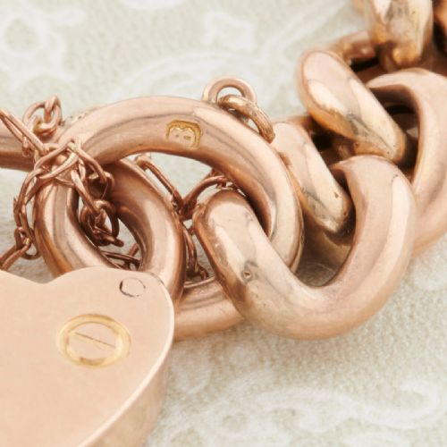 ANTIQUE 9CT GOLD CURB BRACELET WITH HEART PADLOCK - ADDITIONAL PHOTO 6