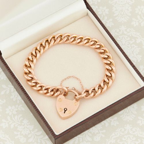 ANTIQUE 9CT GOLD CURB BRACELET WITH HEART PADLOCK - ADDITIONAL PHOTO 7