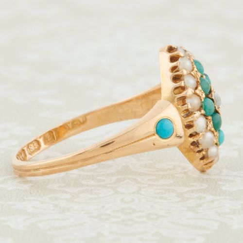 VICTORIAN 18CT GOLD TURQUOISE AND PEARL MARQUISE RING - ADDITIONAL PHOTO 3