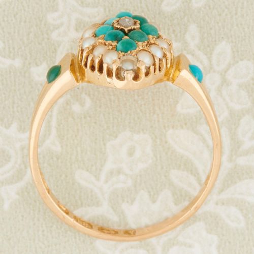 VICTORIAN 18CT GOLD TURQUOISE AND PEARL MARQUISE RING - ADDITIONAL PHOTO 4