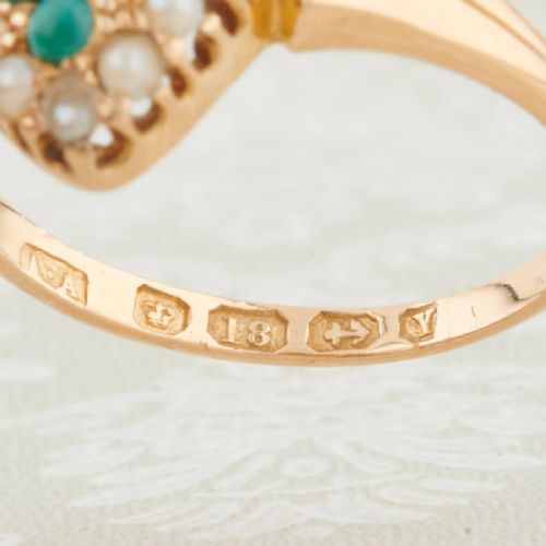 VICTORIAN 18CT GOLD TURQUOISE AND PEARL MARQUISE RING - ADDITIONAL PHOTO 6