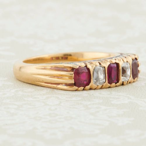 ART DECO FRENCH 18CT GOLD RUBY AND DIAMOND 5 STONE RING - ADDITIONAL PHOTO 2