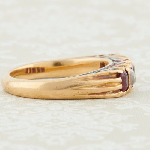 ART DECO FRENCH 18CT GOLD RUBY AND DIAMOND 5 STONE RING - ADDITIONAL PHOTO 3