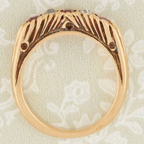 ART DECO FRENCH 18CT GOLD RUBY AND DIAMOND 5 STONE RING - ADDITIONAL PHOTO 5