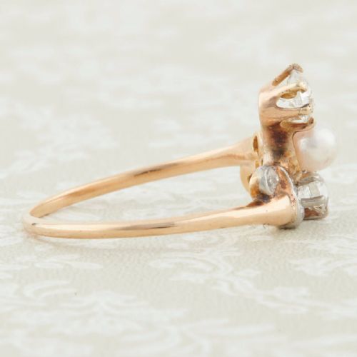 ART NOUVEAU 14CT GOLD PEARL AND DIAMOND COCKTAIL RING - ADDITIONAL PHOTO 2