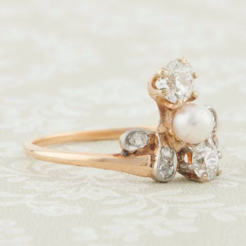 ART NOUVEAU 14CT GOLD PEARL AND DIAMOND COCKTAIL RING - ADDITIONAL PHOTO 3