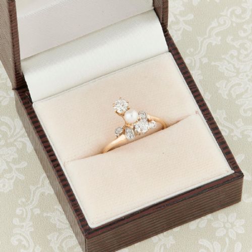 ART NOUVEAU 14CT GOLD PEARL AND DIAMOND COCKTAIL RING - ADDITIONAL PHOTO 7