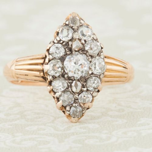 victorian 18ct gold old cut diamond marquise ring 1 carat - CATEGORY: ANTIQUE JEWELLERY - DATED VICTORIAN