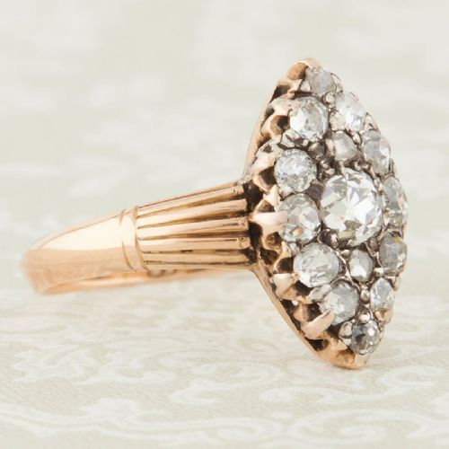 VICTORIAN 18CT GOLD OLD CUT DIAMOND MARQUISE RING 1 CARAT - ADDITIONAL PHOTO 2