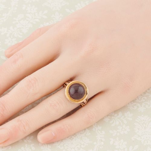 VICTORIAN 18CT GOLD CABOCHON GARNET TARGET RING - ADDITIONAL PHOTO 1
