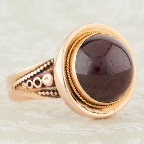 VICTORIAN 18CT GOLD CABOCHON GARNET TARGET RING - ADDITIONAL PHOTO 2