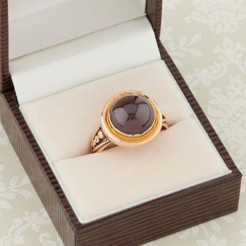 VICTORIAN 18CT GOLD CABOCHON GARNET TARGET RING - ADDITIONAL PHOTO 5