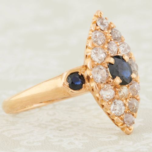 VICTORIAN 18CT GOLD SAPPHIRE DIAMOND MARQUISE CLUSTER RING - ADDITIONAL PHOTO 1