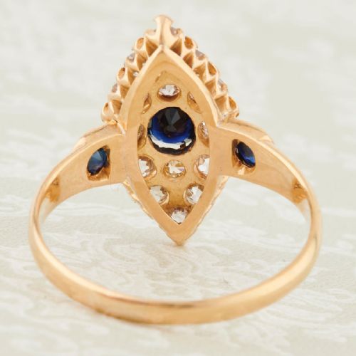 VICTORIAN 18CT GOLD SAPPHIRE DIAMOND MARQUISE CLUSTER RING - ADDITIONAL PHOTO 2