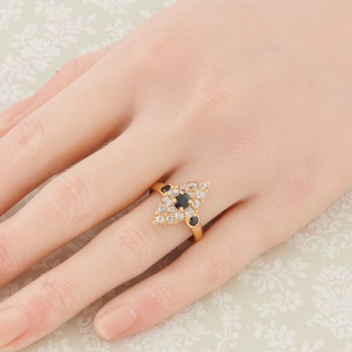 VICTORIAN 18CT GOLD SAPPHIRE DIAMOND MARQUISE CLUSTER RING - ADDITIONAL PHOTO 3