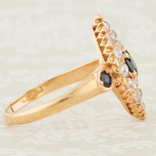 VICTORIAN 18CT GOLD SAPPHIRE DIAMOND MARQUISE CLUSTER RING - ADDITIONAL PHOTO 4