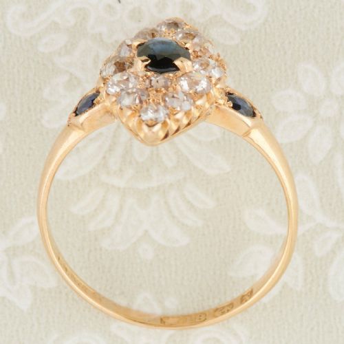 VICTORIAN 18CT GOLD SAPPHIRE DIAMOND MARQUISE CLUSTER RING - ADDITIONAL PHOTO 6