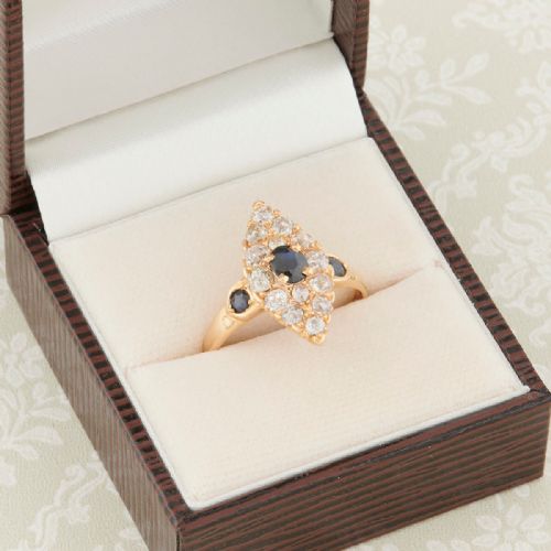 VICTORIAN 18CT GOLD SAPPHIRE DIAMOND MARQUISE CLUSTER RING - ADDITIONAL PHOTO 7