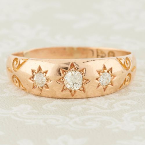 victorian 18ct gold 3 stone diamond gypsy ring - CATEGORY: ANTIQUE JEWELLERY - DATED 1900