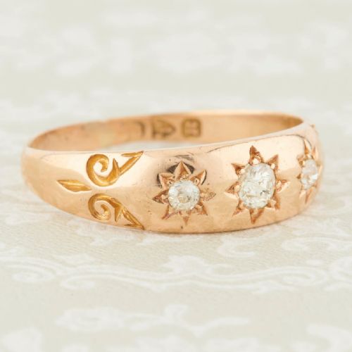 VICTORIAN 18CT GOLD 3 STONE DIAMOND GYPSY RING - ADDITIONAL PHOTO 2