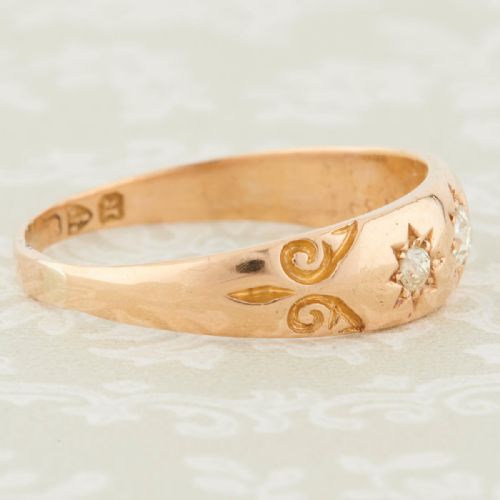 VICTORIAN 18CT GOLD 3 STONE DIAMOND GYPSY RING - ADDITIONAL PHOTO 3