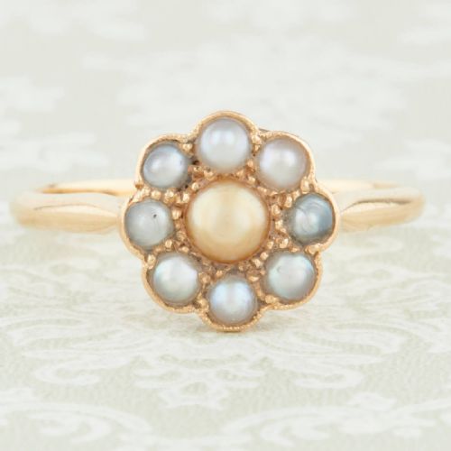 edwardian 18ct gold pearl daisy cluster ring - CATEGORY: ANTIQUE JEWELLERY - DATED 1910