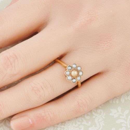 EDWARDIAN 18CT GOLD PEARL DAISY CLUSTER RING - ADDITIONAL PHOTO 1