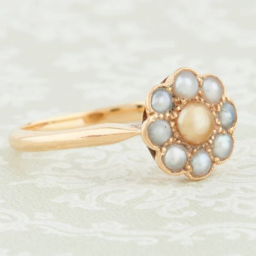 EDWARDIAN 18CT GOLD PEARL DAISY CLUSTER RING - ADDITIONAL PHOTO 2