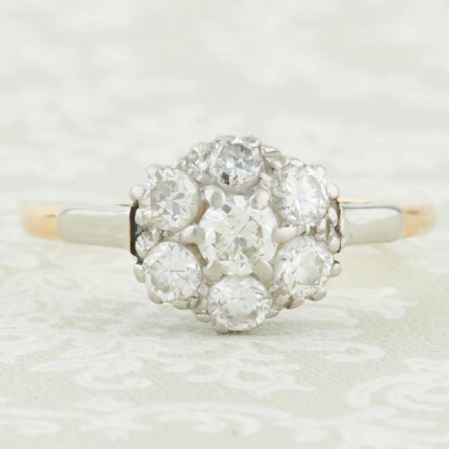 18ct gold 7 stone diamond daisy cluster ring - CATEGORY: ANTIQUE JEWELLERY - DATED 1930