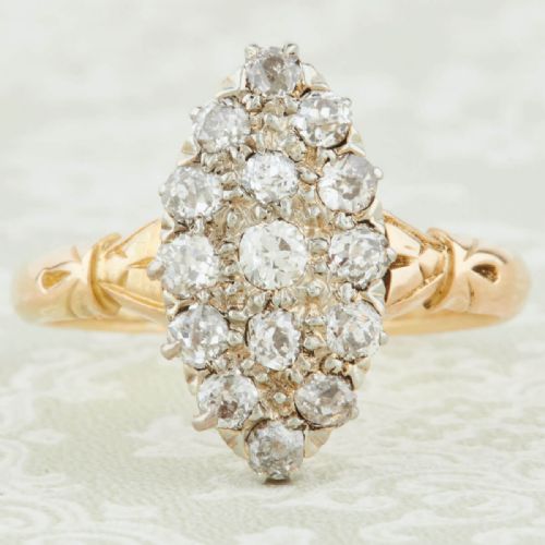 victorian 18ct gold marquise diamond ring - CATEGORY: ANTIQUE JEWELLERY - DATED 19TH CENTURY