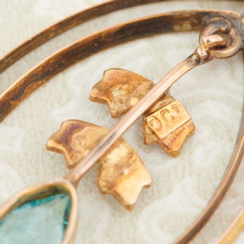 ART NOUVEAU 9CT GOLD BLUE PASTE AND PEARL PENDANT WITH CHAIN - ADDITIONAL PHOTO 4